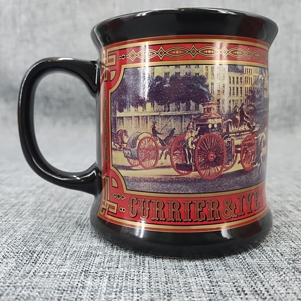 NOS VTG Set Of 2 Enesco Currier & Ives Firefighters Mug Museum Of New York City - Picture 8 of 13